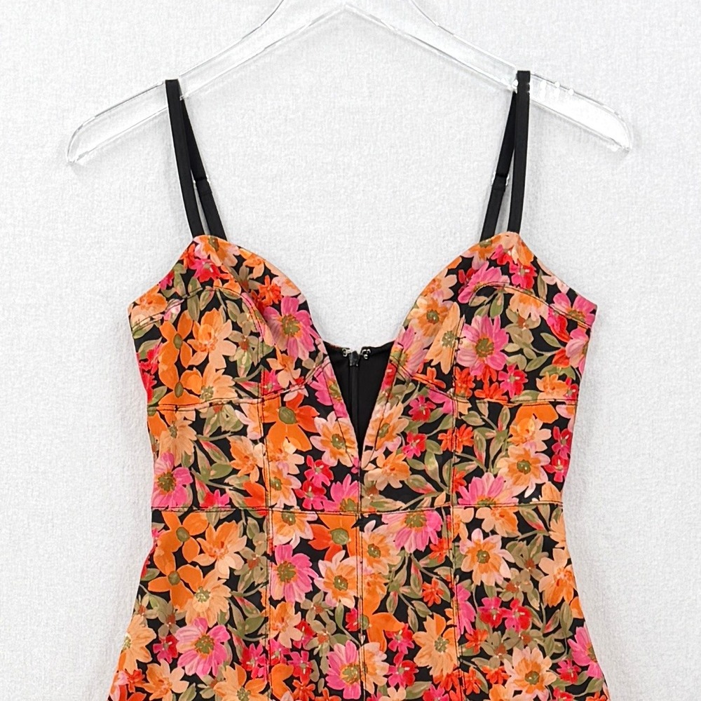 FOR LOVE & LEMONS FREE PEOPLE Sylvie Mini Dress Small Floral Bubble Hem Plunge - Picture 7 of 16